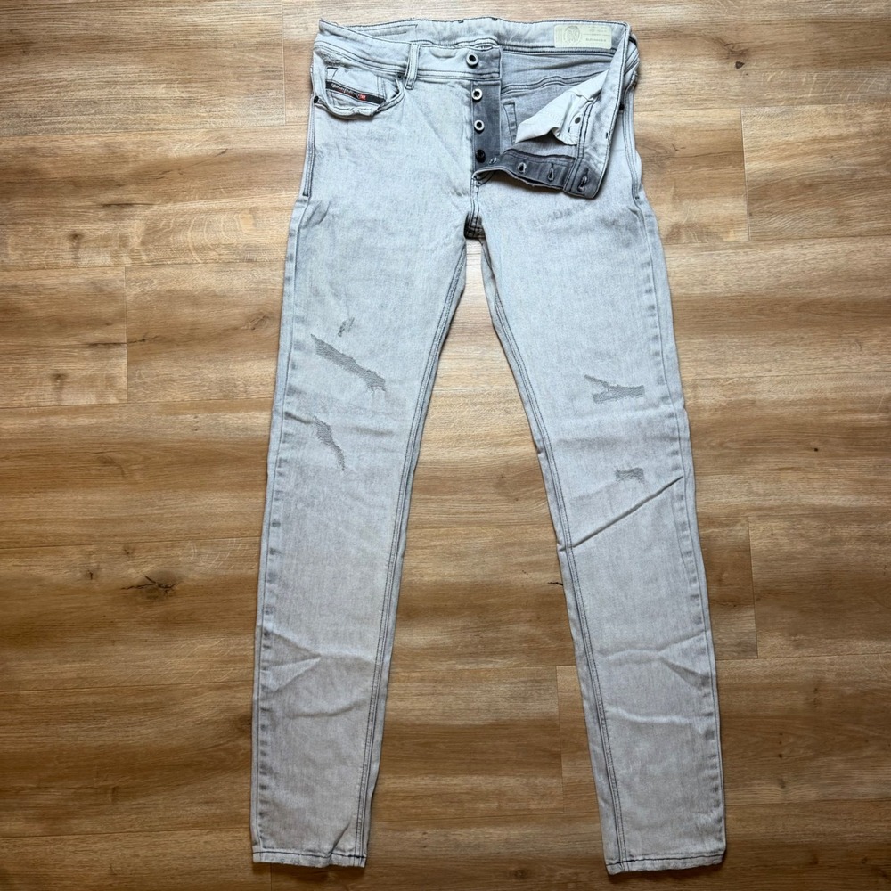 Diesel Sleenker-X Jeans Mens 34x34 Grey‎ Slim Skinny Distressed Stretch 0090F